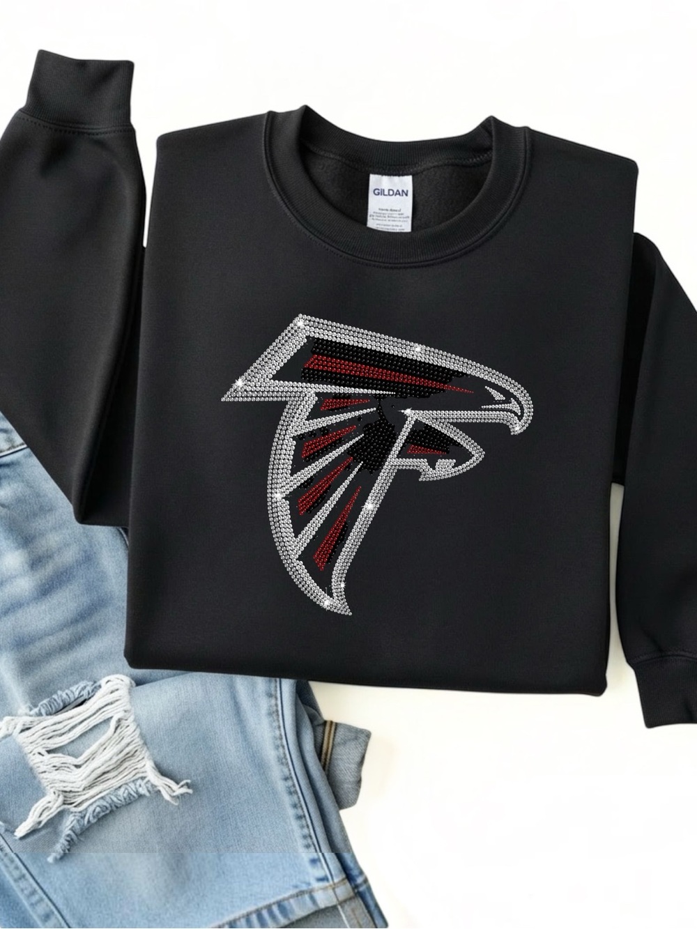 Atlanta Falcons Black long sleeve t-shirt  faux rhinestone unisex S M L XL